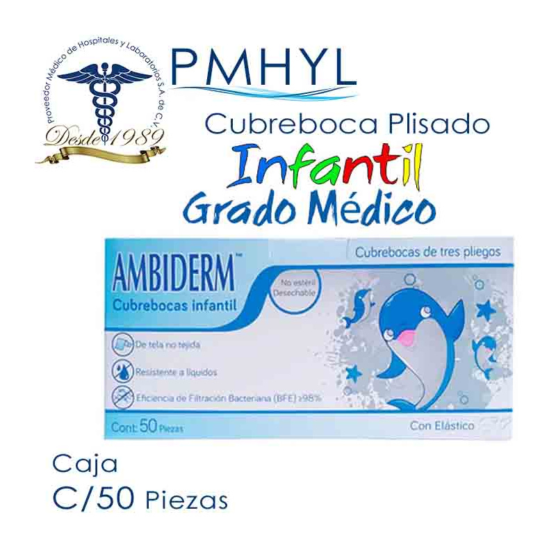 Cubreboca Plisado Infantil Delfines Termosellado Ambiderm Grado Médico Caja C/50 Piezas | PMHYL